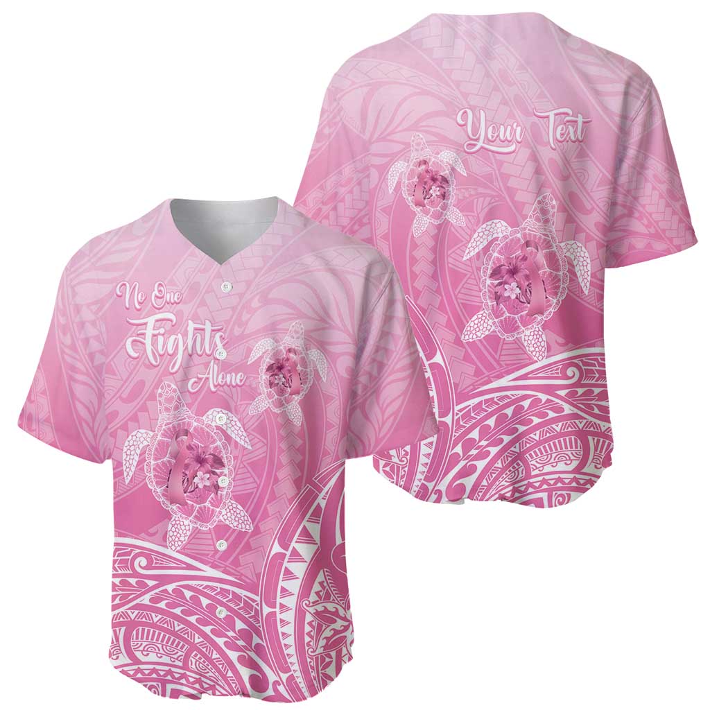 Personalised Polynesia Breast Cancer Awareness Baseball Jersey No One Fights Alone Turtle Ribbon - Pink Version LT14 - Polynesian Pride