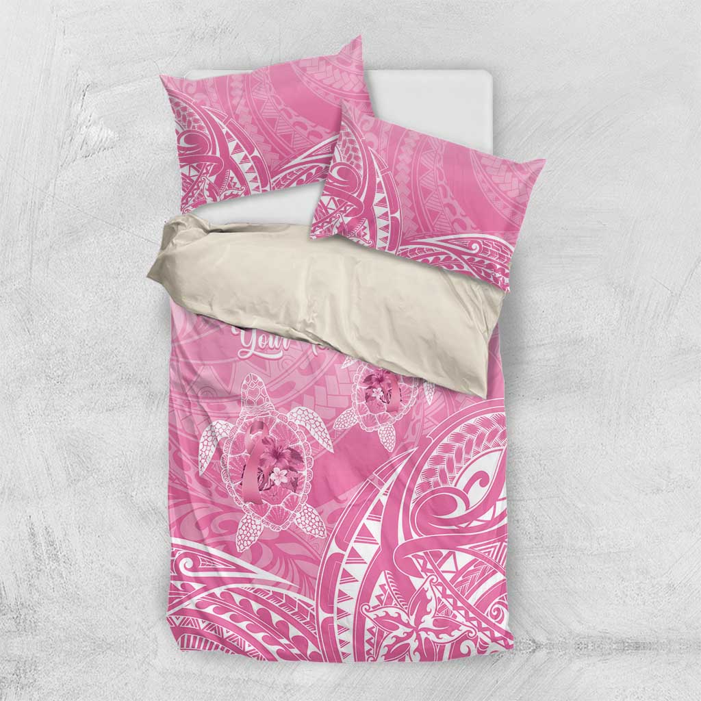 Personalised Polynesia Breast Cancer Awareness Bedding Set No One Fights Alone Turtle Ribbon - Pink Version LT14 US Twin 172cm x 218cm Pink - Polynesian Pride