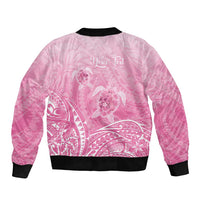 Personalised Polynesia Breast Cancer Awareness Bomber Jacket No One Fights Alone Turtle Ribbon - Pink Version LT14 - Polynesian Pride