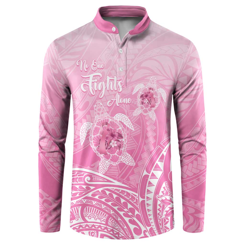 Personalised Polynesia Breast Cancer Awareness Button Sweatshirt No One Fights Alone Turtle Ribbon - Pink Version LT14 Pink - Polynesian Pride