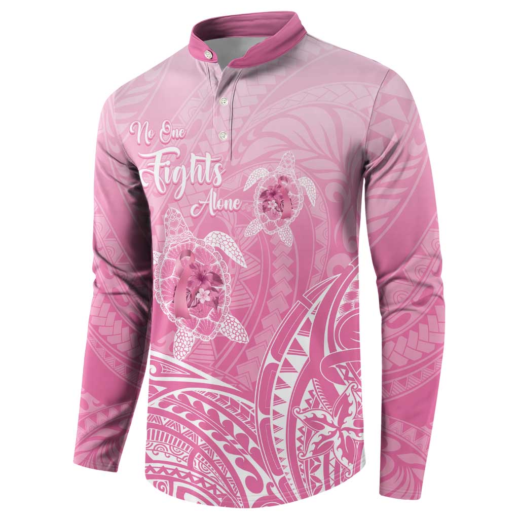 Personalised Polynesia Breast Cancer Awareness Button Sweatshirt No One Fights Alone Turtle Ribbon - Pink Version LT14 - Polynesian Pride