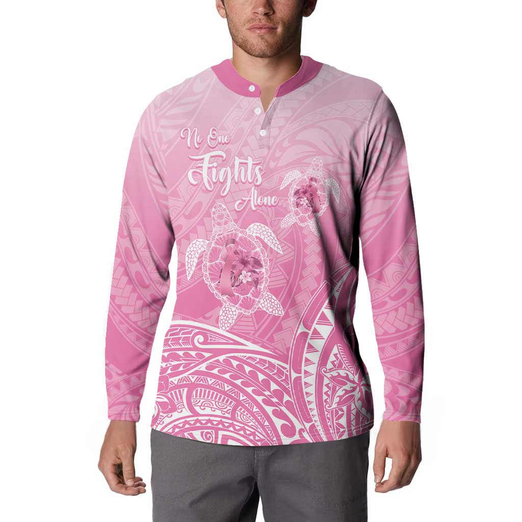 Personalised Polynesia Breast Cancer Awareness Button Sweatshirt No One Fights Alone Turtle Ribbon - Pink Version LT14 - Polynesian Pride