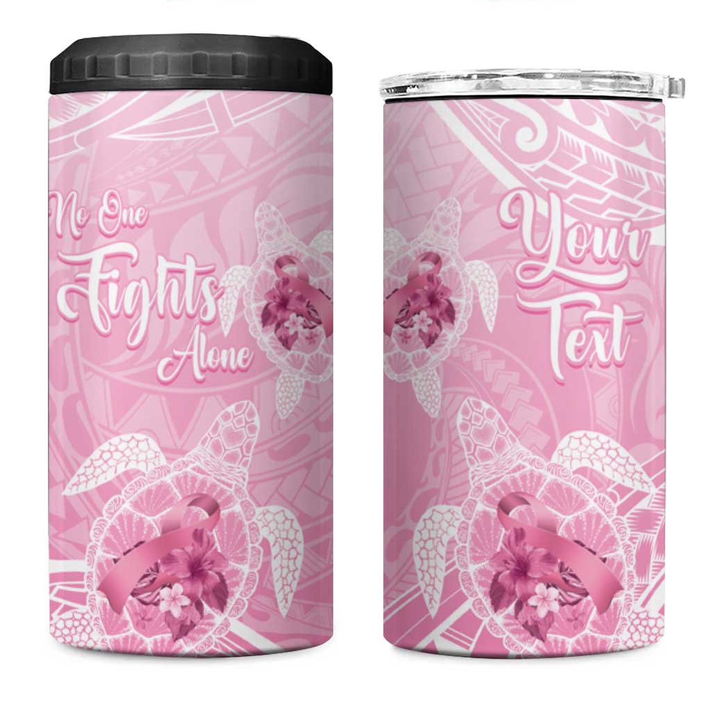 Personalised Polynesia Breast Cancer Awareness 4 in 1 Can Cooler Tumbler No One Fights Alone Turtle Ribbon - Pink Version LT14 One Size: 16 oz Pink - Polynesian Pride