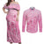 Personalised Polynesia Breast Cancer Awareness Couples Matching Off Shoulder Maxi Dress and Long Sleeve Button Shirt No One Fights Alone Turtle Ribbon - Pink Version