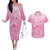 Personalised Polynesia Breast Cancer Awareness Couples Matching Off The Shoulder Long Sleeve Dress and Hawaiian Shirt No One Fights Alone Turtle Ribbon - Pink Version