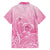 Personalised Polynesia Breast Cancer Awareness Family Matching Off Shoulder Short Dress and Hawaiian Shirt No One Fights Alone Turtle Ribbon - Pink Version