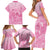 Personalised Polynesia Breast Cancer Awareness Family Matching Short Sleeve Bodycon Dress and Hawaiian Shirt No One Fights Alone Turtle Ribbon - Pink Version