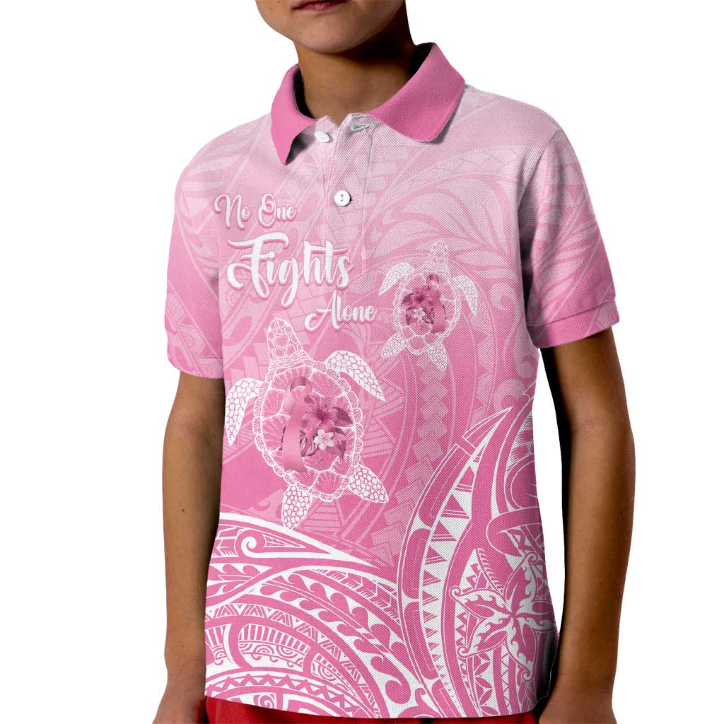 Personalised Polynesia Breast Cancer Awareness Kid Polo Shirt No One Fights Alone Turtle Ribbon - Pink Version LT14 Kid Pink - Polynesian Pride