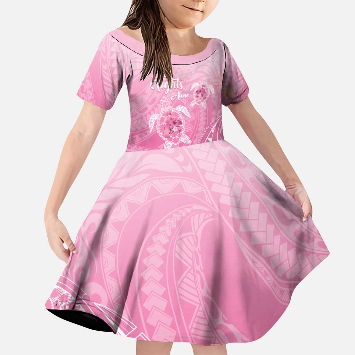 Personalised Polynesia Breast Cancer Awareness Kid Short Sleeve Dress No One Fights Alone Turtle Ribbon - Pink Version LT14 KID Pink - Polynesian Pride