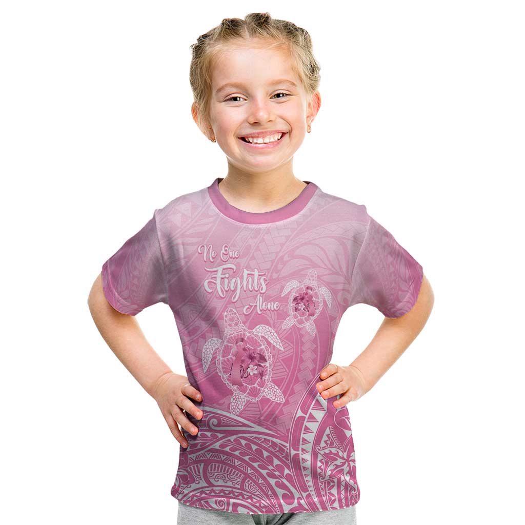 Personalised Polynesia Breast Cancer Awareness Kid T Shirt No One Fights Alone Turtle Ribbon - Pink Version LT14 Pink - Polynesian Pride