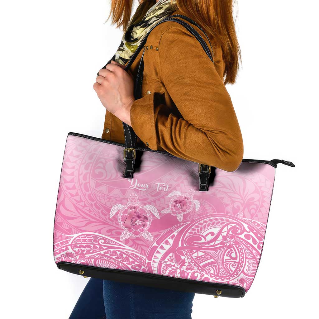 Personalised Polynesia Breast Cancer Awareness Leather Tote Bag No One Fights Alone Turtle Ribbon - Pink Version