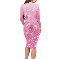 Personalised Polynesia Breast Cancer Awareness Long Sleeve Bodycon Dress No One Fights Alone Turtle Ribbon - Pink Version LT14 - Polynesian Pride