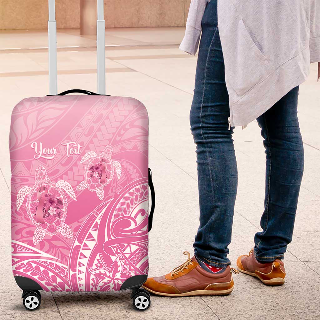 Personalised Polynesia Breast Cancer Awareness Luggage Cover No One Fights Alone Turtle Ribbon - Pink Version