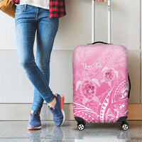Personalised Polynesia Breast Cancer Awareness Luggage Cover No One Fights Alone Turtle Ribbon - Pink Version LT14 - Polynesian Pride