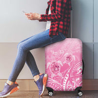 Personalised Polynesia Breast Cancer Awareness Luggage Cover No One Fights Alone Turtle Ribbon - Pink Version LT14 - Polynesian Pride