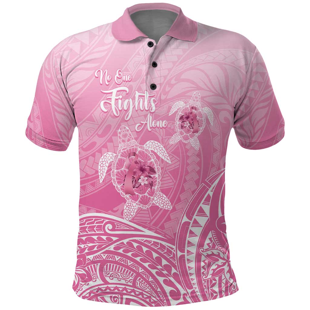 Personalised Polynesia Breast Cancer Awareness Polo Shirt No One Fights Alone Turtle Ribbon - Pink Version LT14 Pink - Polynesian Pride