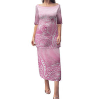 Personalised Polynesia Breast Cancer Awareness Puletasi No One Fights Alone Turtle Ribbon - Pink Version LT14 Long Dress Pink - Polynesian Pride