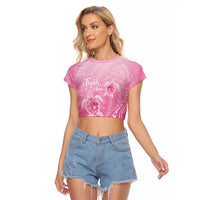 Personalised Polynesia Breast Cancer Awareness Raglan Cropped T Shirt No One Fights Alone Turtle Ribbon - Pink Version LT14 Female Pink - Polynesian Pride