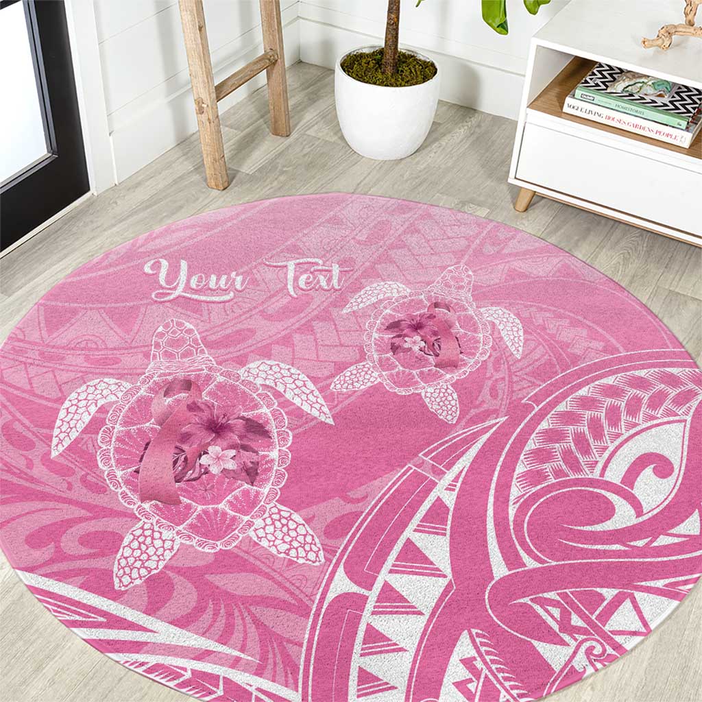 Personalised Polynesia Breast Cancer Awareness Round Carpet No One Fights Alone Turtle Ribbon - Pink Version LT14 Pink - Polynesian Pride