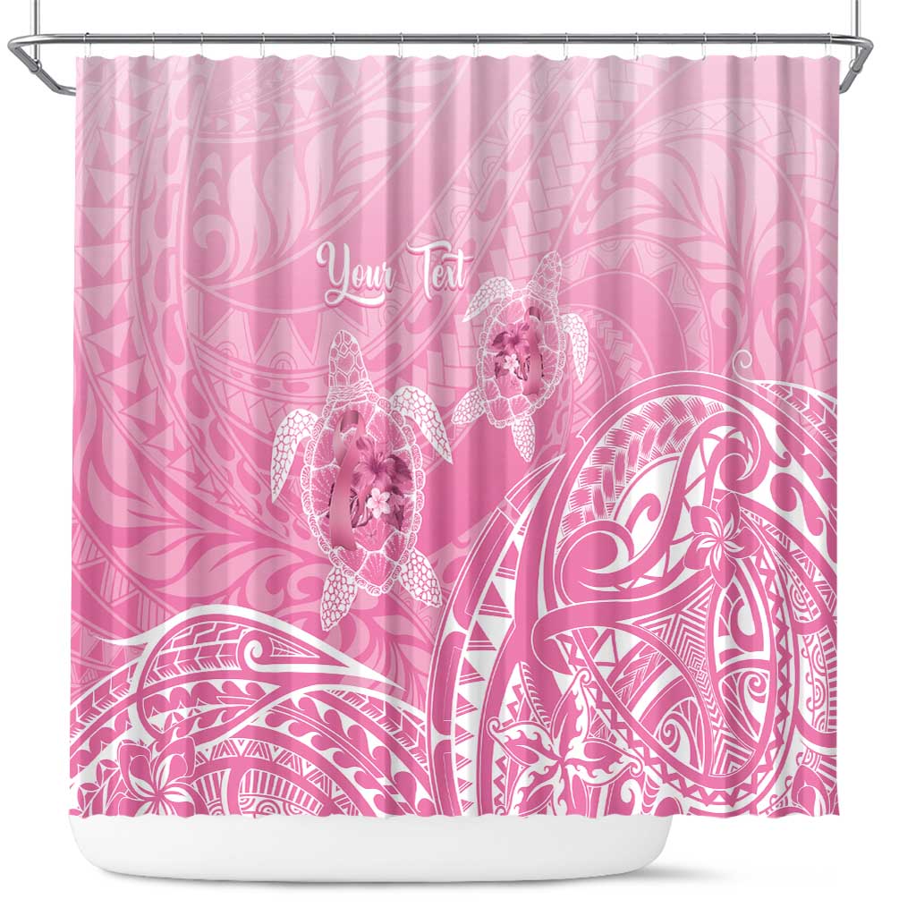 Personalised Polynesia Breast Cancer Awareness Shower Curtain No One Fights Alone Turtle Ribbon - Pink Version