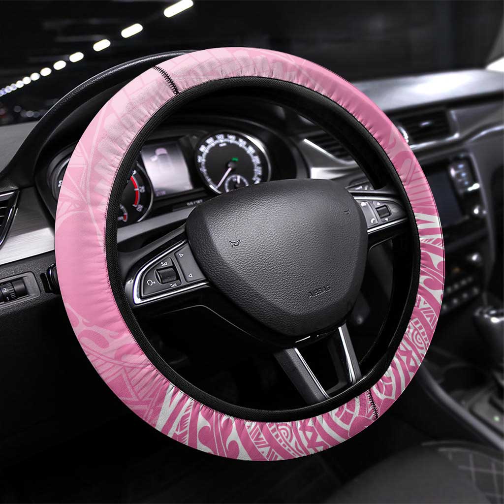 Polynesia Breast Cancer Awareness Steering Wheel Cover No One Fights Alone Turtle Ribbon - Pink Version LT14 Universal Fit Pink - Polynesian Pride