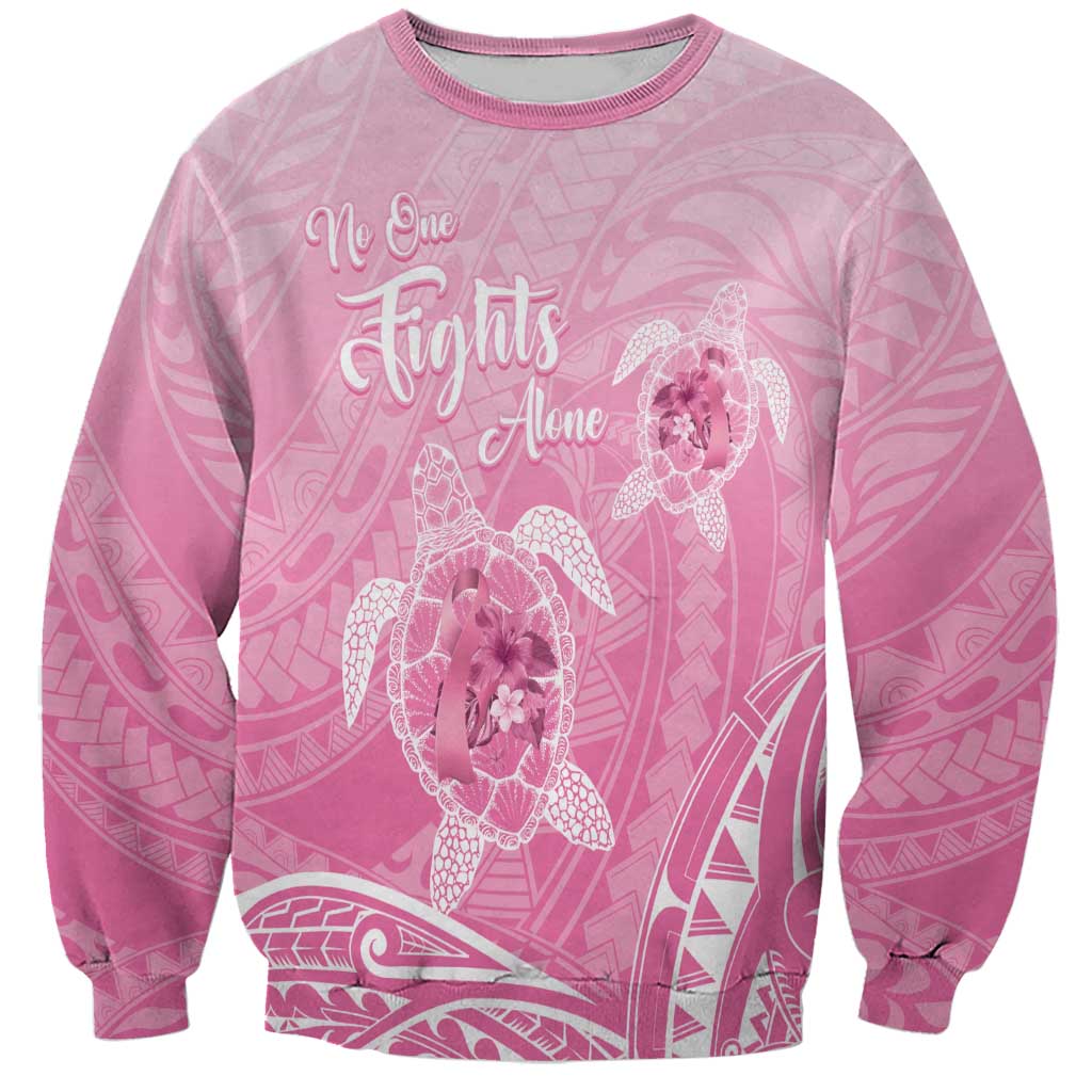 Personalised Polynesia Breast Cancer Awareness Sweatshirt No One Fights Alone Turtle Ribbon - Pink Version LT14 Unisex Pink - Polynesian Pride