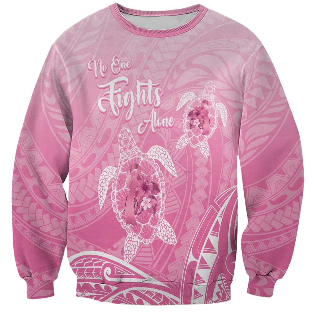 Personalised Polynesia Breast Cancer Awareness Sweatshirt No One Fights Alone Turtle Ribbon - Pink Version