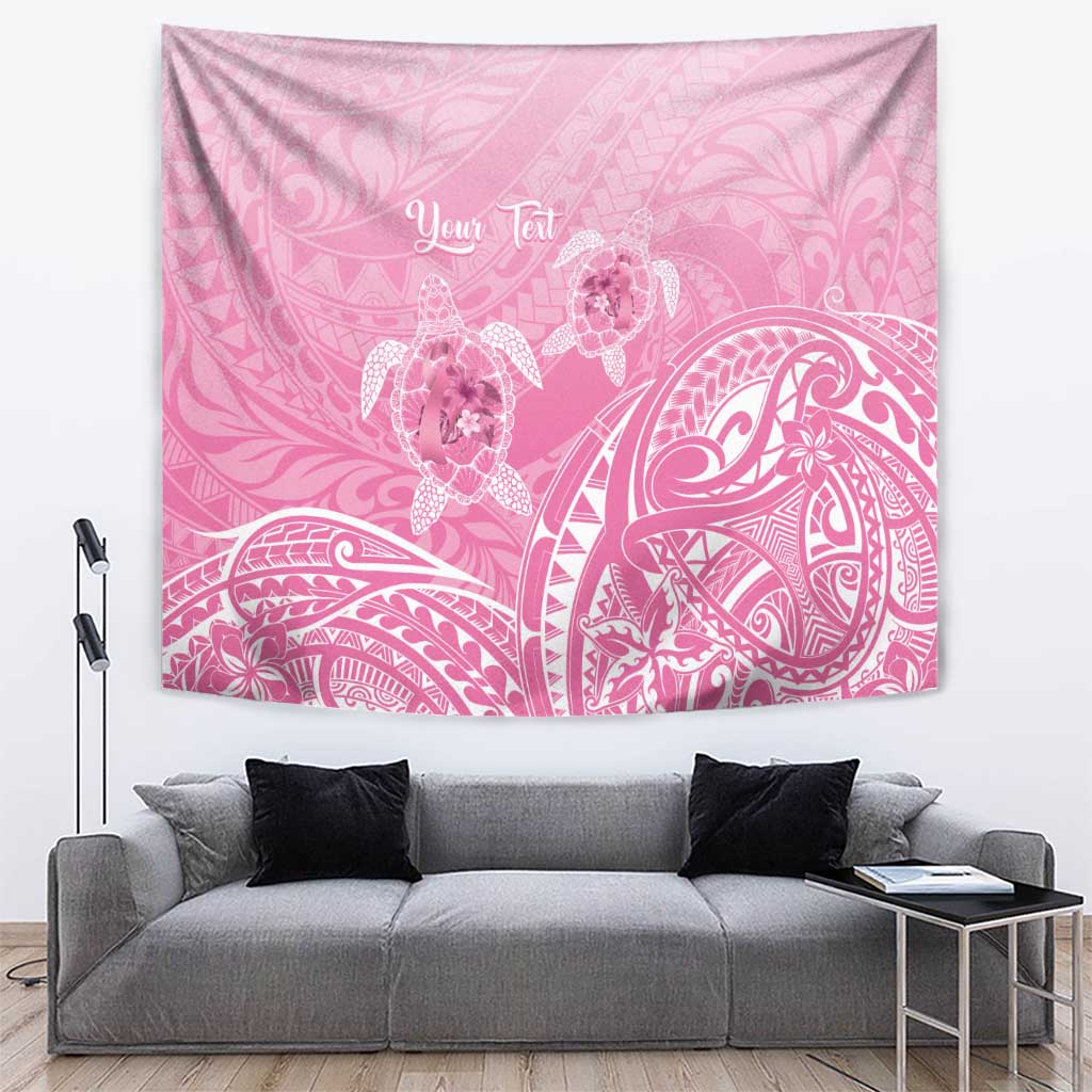 Personalised Polynesia Breast Cancer Awareness Tapestry No One Fights Alone Turtle Ribbon - Pink Version