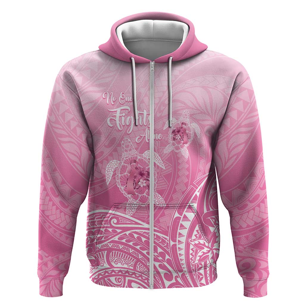 Personalised Polynesia Breast Cancer Awareness Zip Hoodie No One Fights Alone Turtle Ribbon - Pink Version LT14 Zip Hoodie Pink - Polynesian Pride