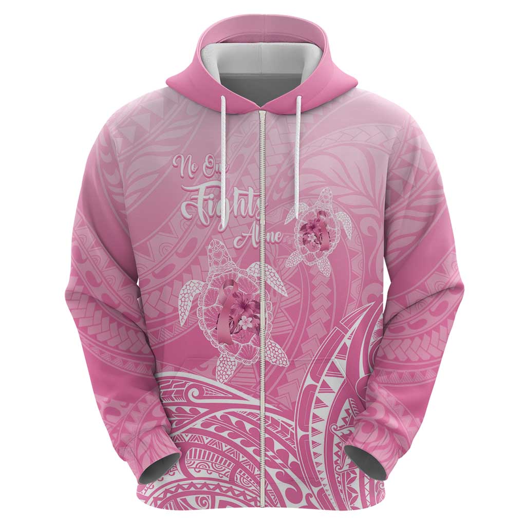 Personalised Polynesia Breast Cancer Awareness Zip Hoodie No One Fights Alone Turtle Ribbon - Pink Version LT14 - Polynesian Pride