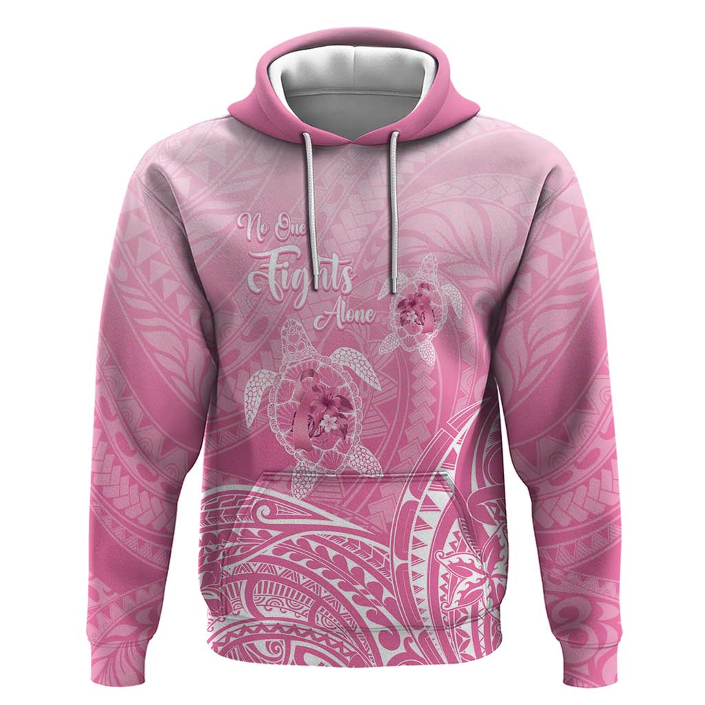 Personalised Polynesia Breast Cancer Awareness Zip Hoodie No One Fights Alone Turtle Ribbon - Pink Version LT14 Pullover Hoodie Pink - Polynesian Pride