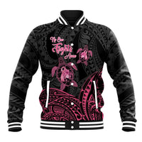 Personalised Polynesia Breast Cancer Awareness Baseball Jacket No One Fights Alone Turtle Ribbon - Black Version LT14 Unisex Black - Polynesian Pride