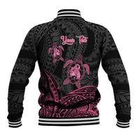 Personalised Polynesia Breast Cancer Awareness Baseball Jacket No One Fights Alone Turtle Ribbon - Black Version LT14 - Polynesian Pride