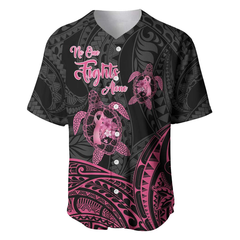 Personalised Polynesia Breast Cancer Awareness Baseball Jersey No One Fights Alone Turtle Ribbon - Black Version LT14 Black - Polynesian Pride