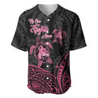 Personalised Polynesia Breast Cancer Awareness Baseball Jersey No One Fights Alone Turtle Ribbon - Black Version LT14 Black - Polynesian Pride