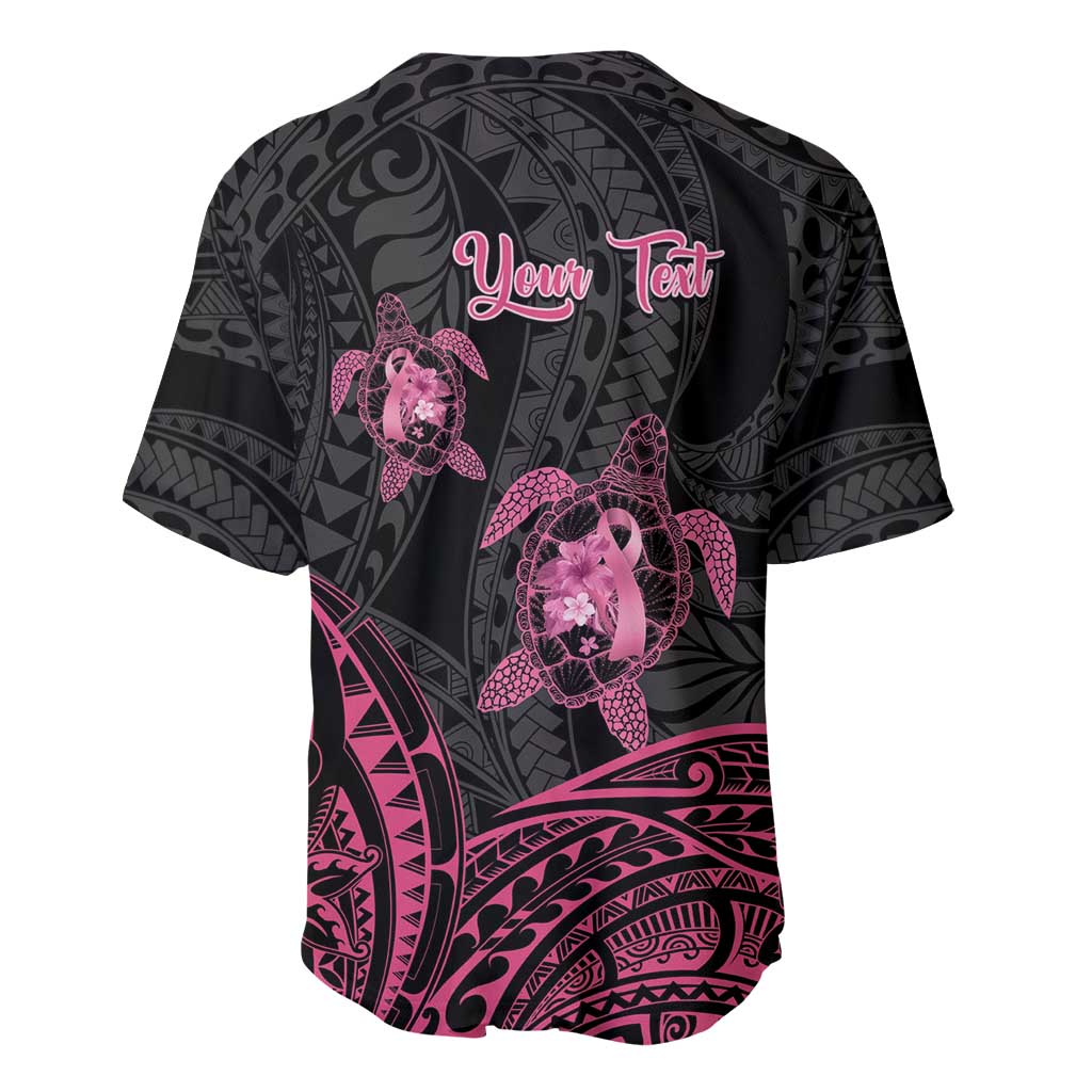 Personalised Polynesia Breast Cancer Awareness Baseball Jersey No One Fights Alone Turtle Ribbon - Black Version LT14 - Polynesian Pride