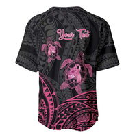 Personalised Polynesia Breast Cancer Awareness Baseball Jersey No One Fights Alone Turtle Ribbon - Black Version LT14 - Polynesian Pride