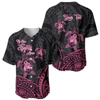 Personalised Polynesia Breast Cancer Awareness Baseball Jersey No One Fights Alone Turtle Ribbon - Black Version LT14 - Polynesian Pride