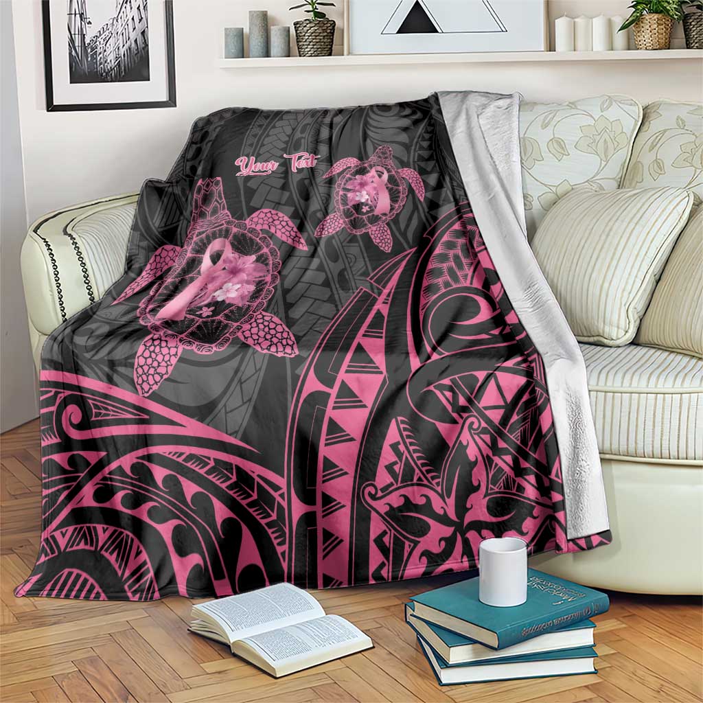 Personalised Polynesia Breast Cancer Awareness Blanket No One Fights Alone Turtle Ribbon - Black Version LT14 Black - Polynesian Pride