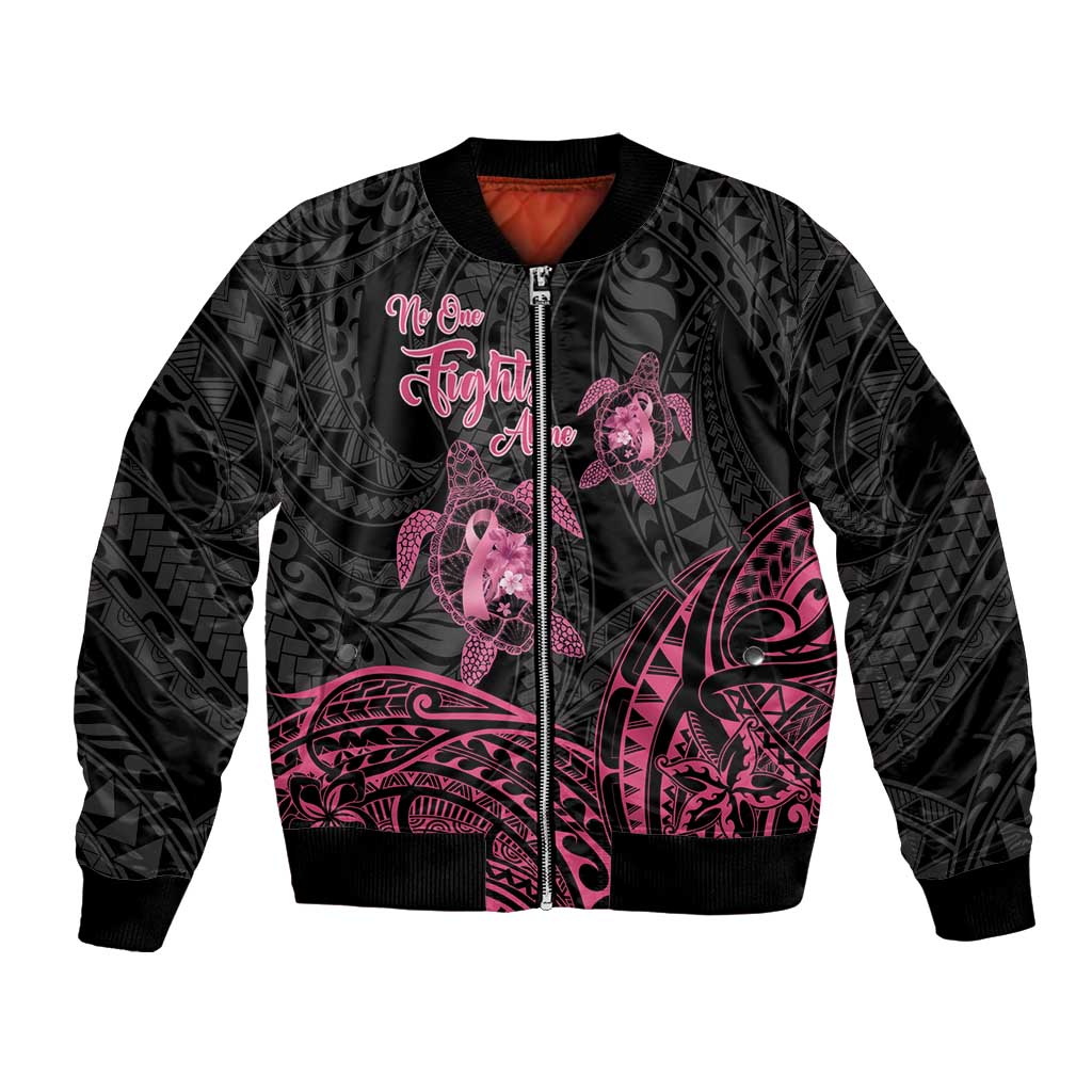 Personalised Polynesia Breast Cancer Awareness Bomber Jacket No One Fights Alone Turtle Ribbon - Black Version LT14 Unisex Black - Polynesian Pride