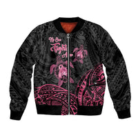 Personalised Polynesia Breast Cancer Awareness Bomber Jacket No One Fights Alone Turtle Ribbon - Black Version LT14 Unisex Black - Polynesian Pride
