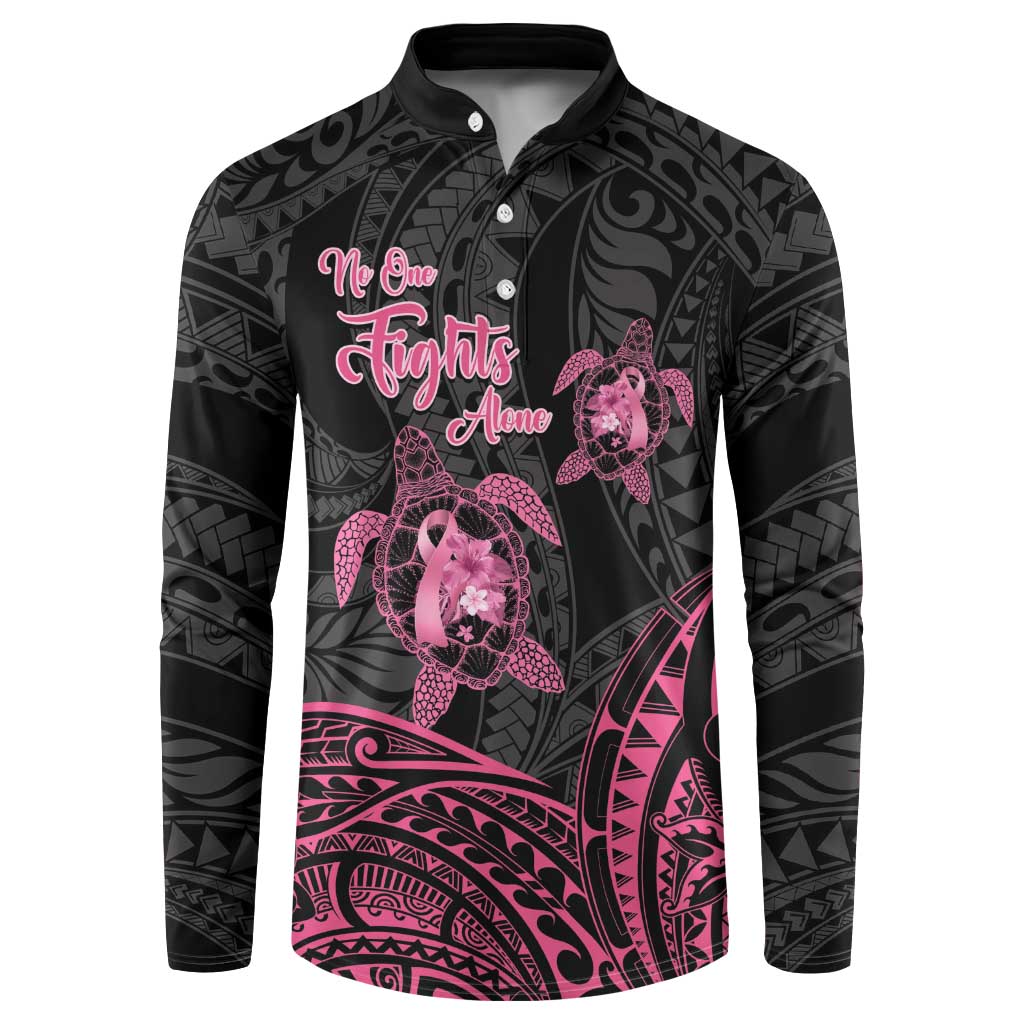 Personalised Polynesia Breast Cancer Awareness Button Sweatshirt No One Fights Alone Turtle Ribbon - Black Version LT14 Black - Polynesian Pride
