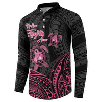 Personalised Polynesia Breast Cancer Awareness Button Sweatshirt No One Fights Alone Turtle Ribbon - Black Version LT14 - Polynesian Pride