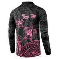 Personalised Polynesia Breast Cancer Awareness Button Sweatshirt No One Fights Alone Turtle Ribbon - Black Version LT14 - Polynesian Pride