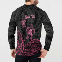 Personalised Polynesia Breast Cancer Awareness Button Sweatshirt No One Fights Alone Turtle Ribbon - Black Version LT14 - Polynesian Pride