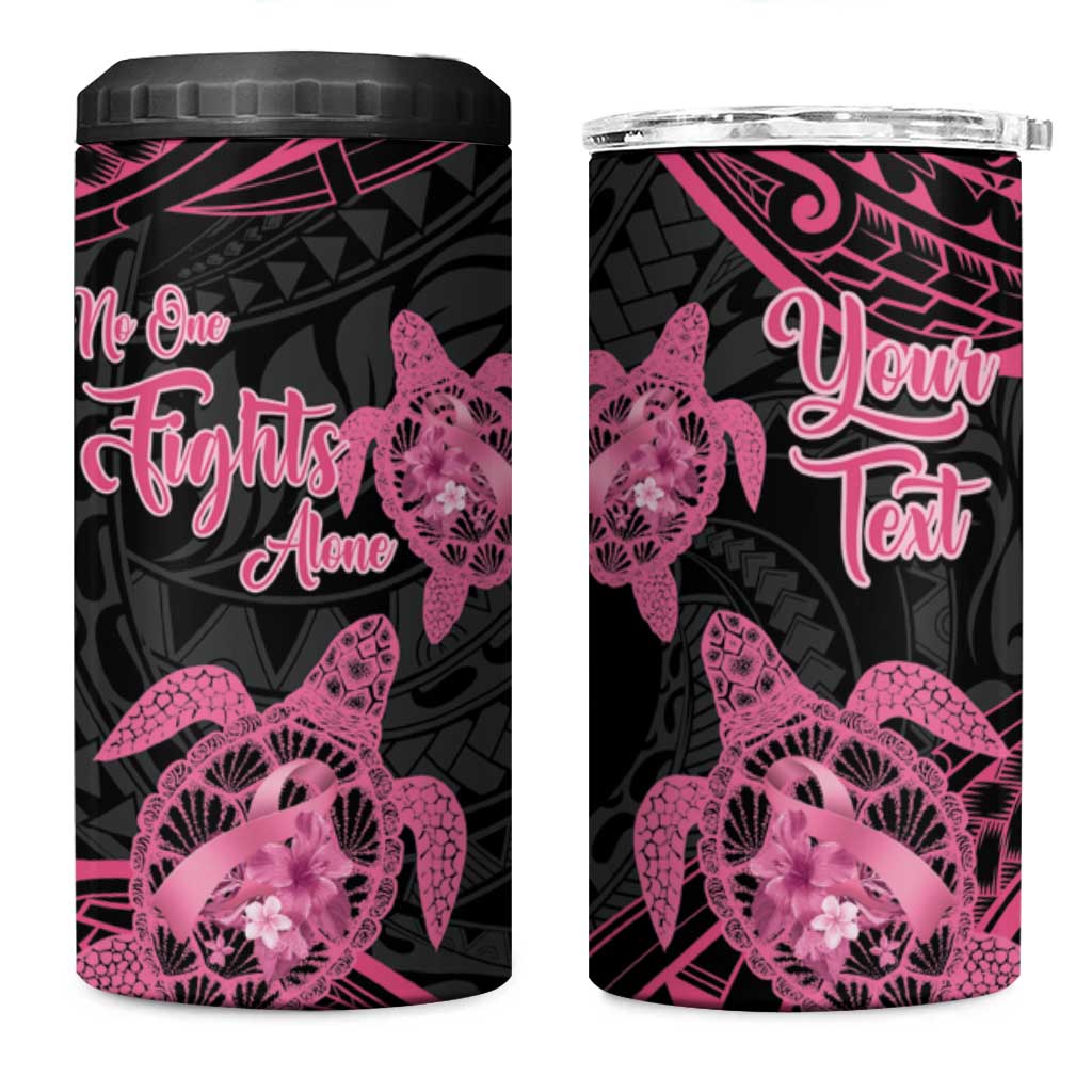 Personalised Polynesia Breast Cancer Awareness 4 in 1 Can Cooler Tumbler No One Fights Alone Turtle Ribbon - Black Version LT14 One Size: 16 oz Black - Polynesian Pride