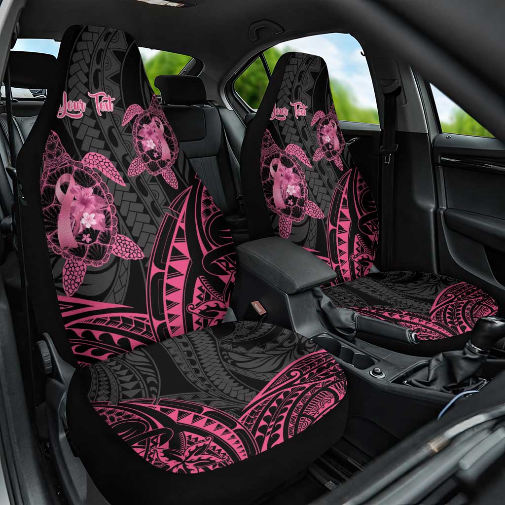 Personalised Polynesia Breast Cancer Awareness Car Seat Cover No One Fights Alone Turtle Ribbon - Black Version