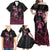 Personalised Polynesia Breast Cancer Awareness Family Matching Off Shoulder Maxi Dress and Hawaiian Shirt No One Fights Alone Turtle Ribbon - Black Version