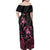 Personalised Polynesia Breast Cancer Awareness Family Matching Off Shoulder Maxi Dress and Hawaiian Shirt No One Fights Alone Turtle Ribbon - Black Version