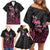 Personalised Polynesia Breast Cancer Awareness Family Matching Off Shoulder Short Dress and Hawaiian Shirt No One Fights Alone Turtle Ribbon - Black Version